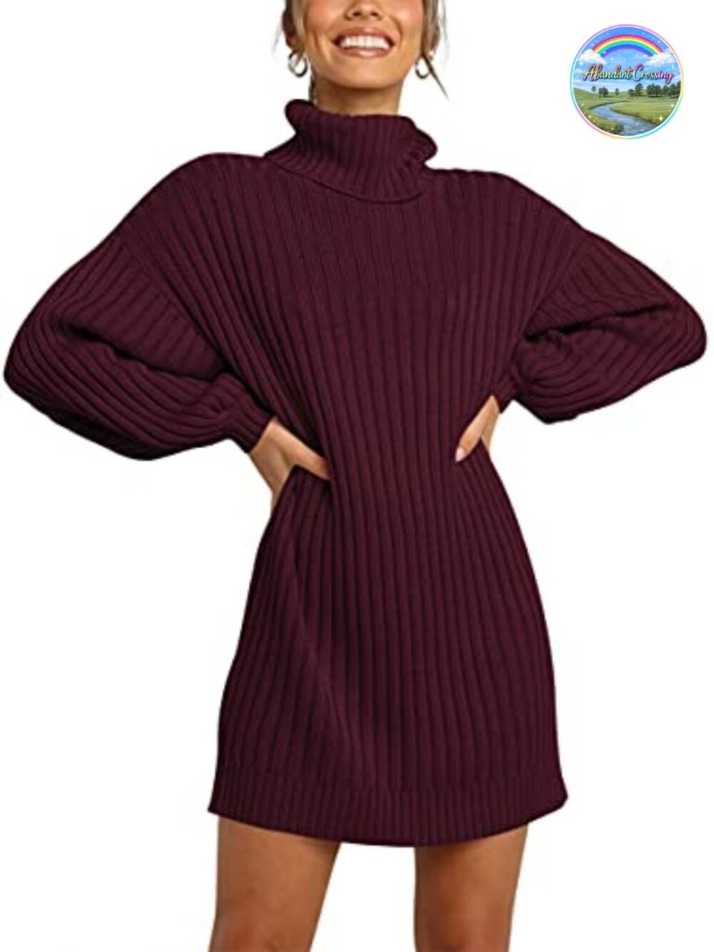 Oversized Cowl Neck Long Sleeve Sweater Dress Knitted Casual